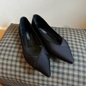 Casadei Black Satin Pointed‎ Toe V-Cut Flats Women's Size 8.5 Made in Italy